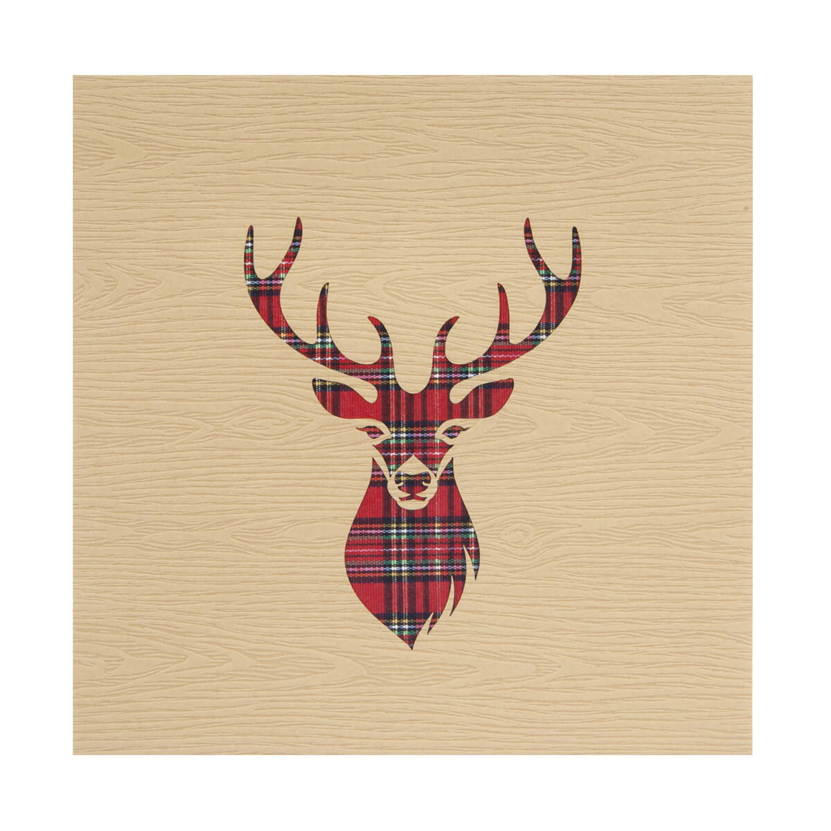 Highland Stag Pop Up Card cover featuring a stags head in red tartan in the middle of a light brown cover