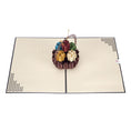 Load image into Gallery viewer, Image taken from above of Knitting Pop Up Card fully open at 180 degrees on a white surface
