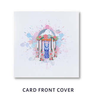 Gay Wedding Pop Up Card Cover Image - Cream with watercolour image of grooms under a pagoda