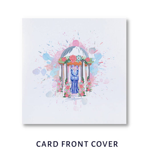 Gay Wedding Pop Up Card Cover Image - Cream with watercolour image of grooms under a pagoda