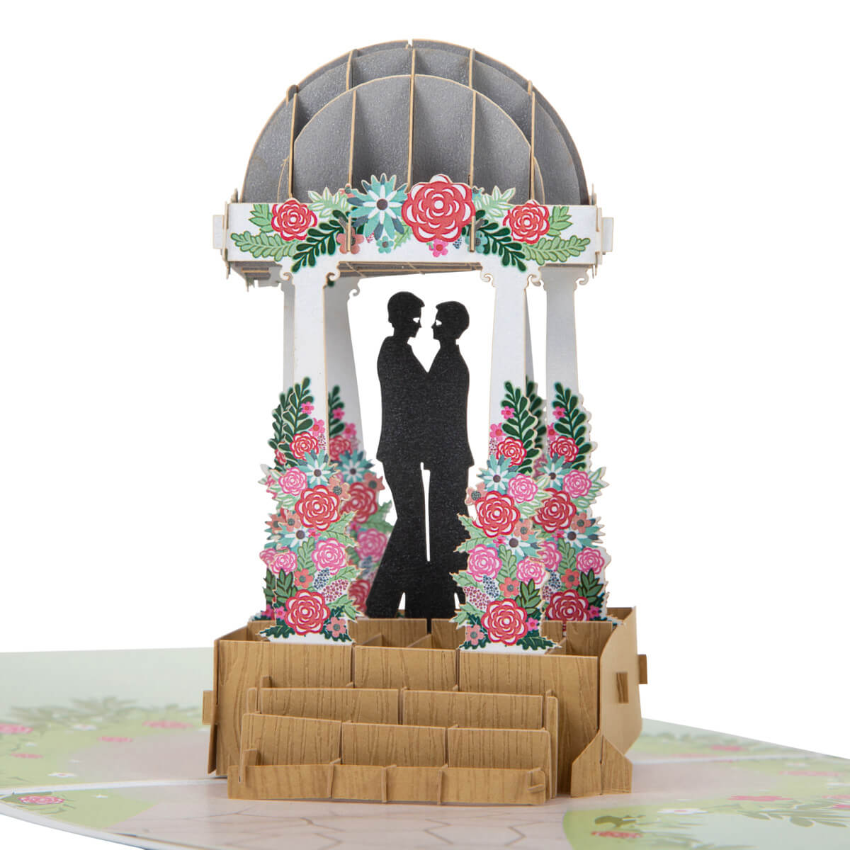 Mr and Mr Wedding Pop Up Card - Close Up Image of 2 grooms under a pop up pagoda