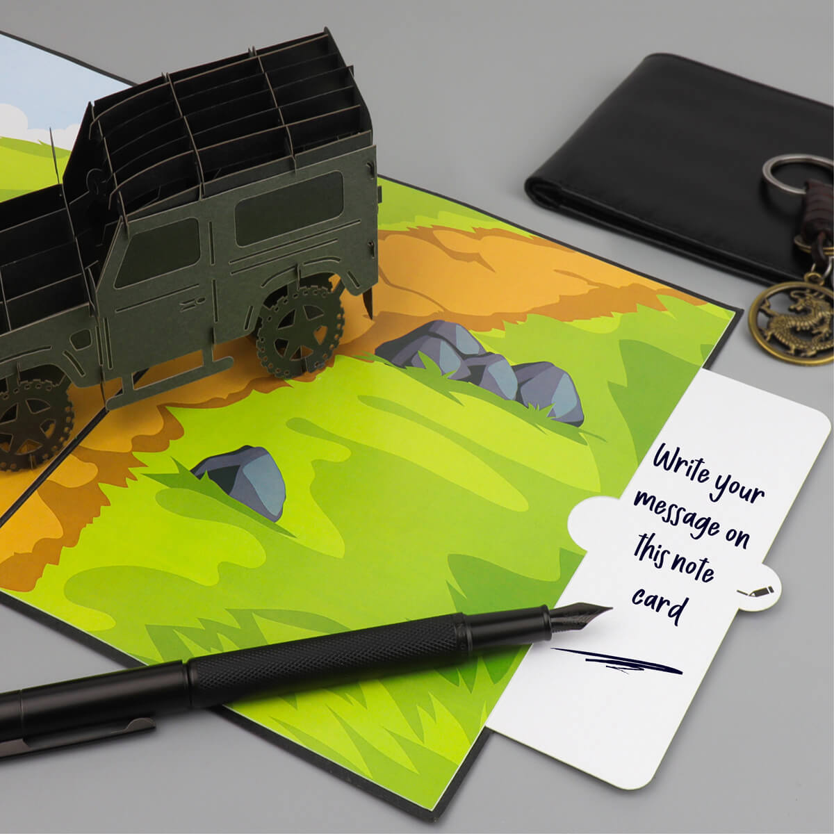 Landrover 4 x 4 Pop Up Card with slide out notecard where you can write your message