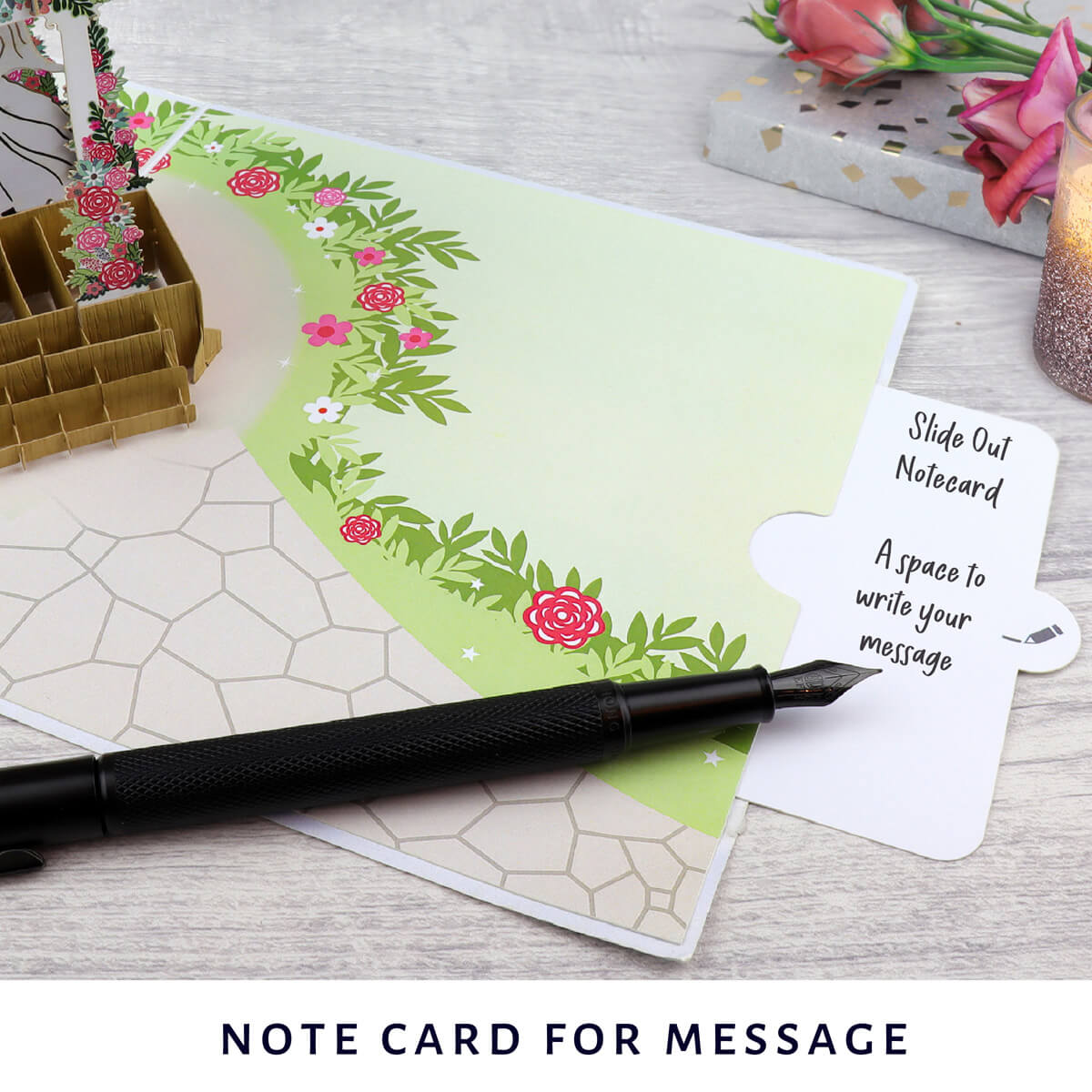 Lesbian Wedding Pop Up Card - Slide Out Notecard to write your personal message