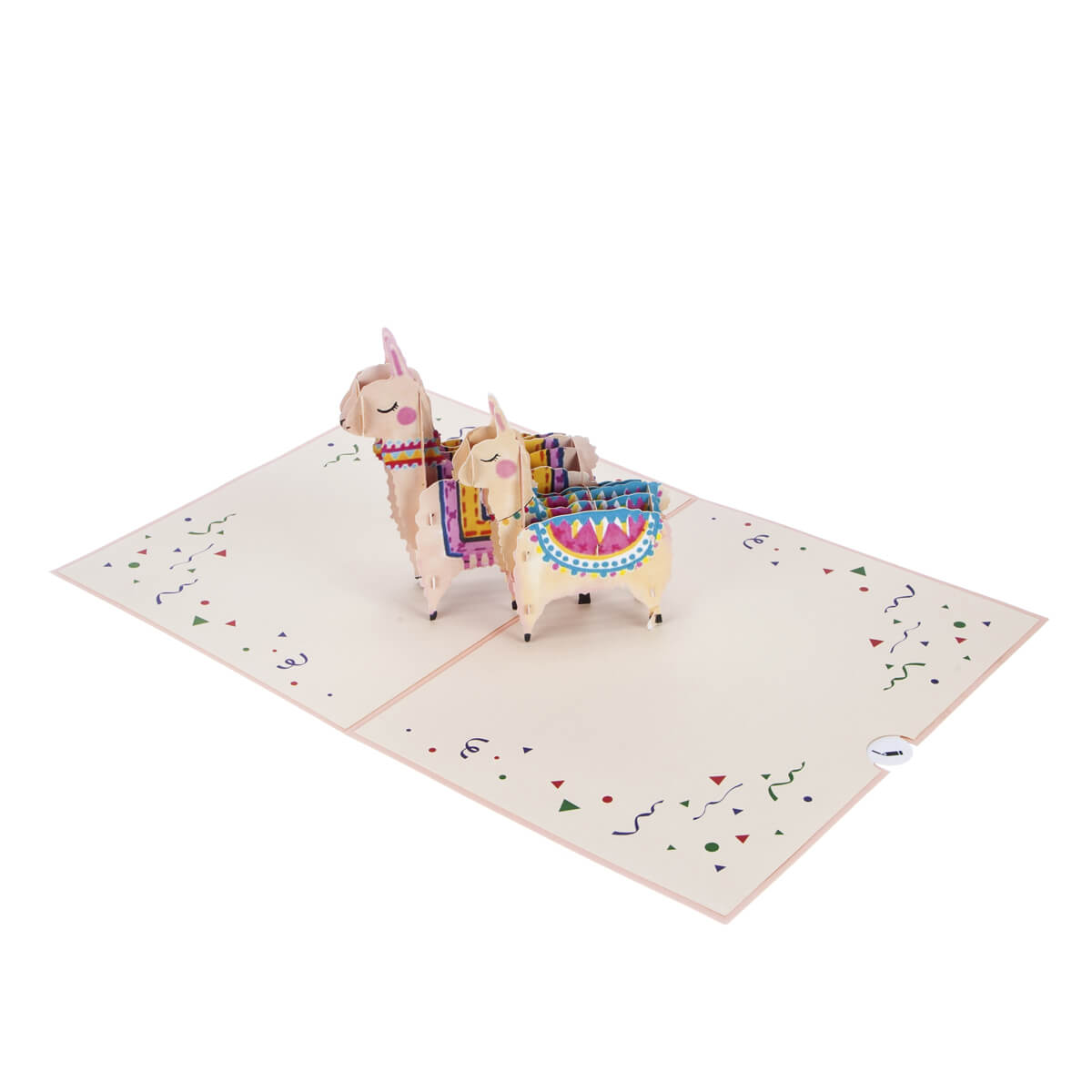 Llama Birthday Card - Llama Pop Up Card featuring 2 3D Llamas - Card Fully Open 180 Degrees