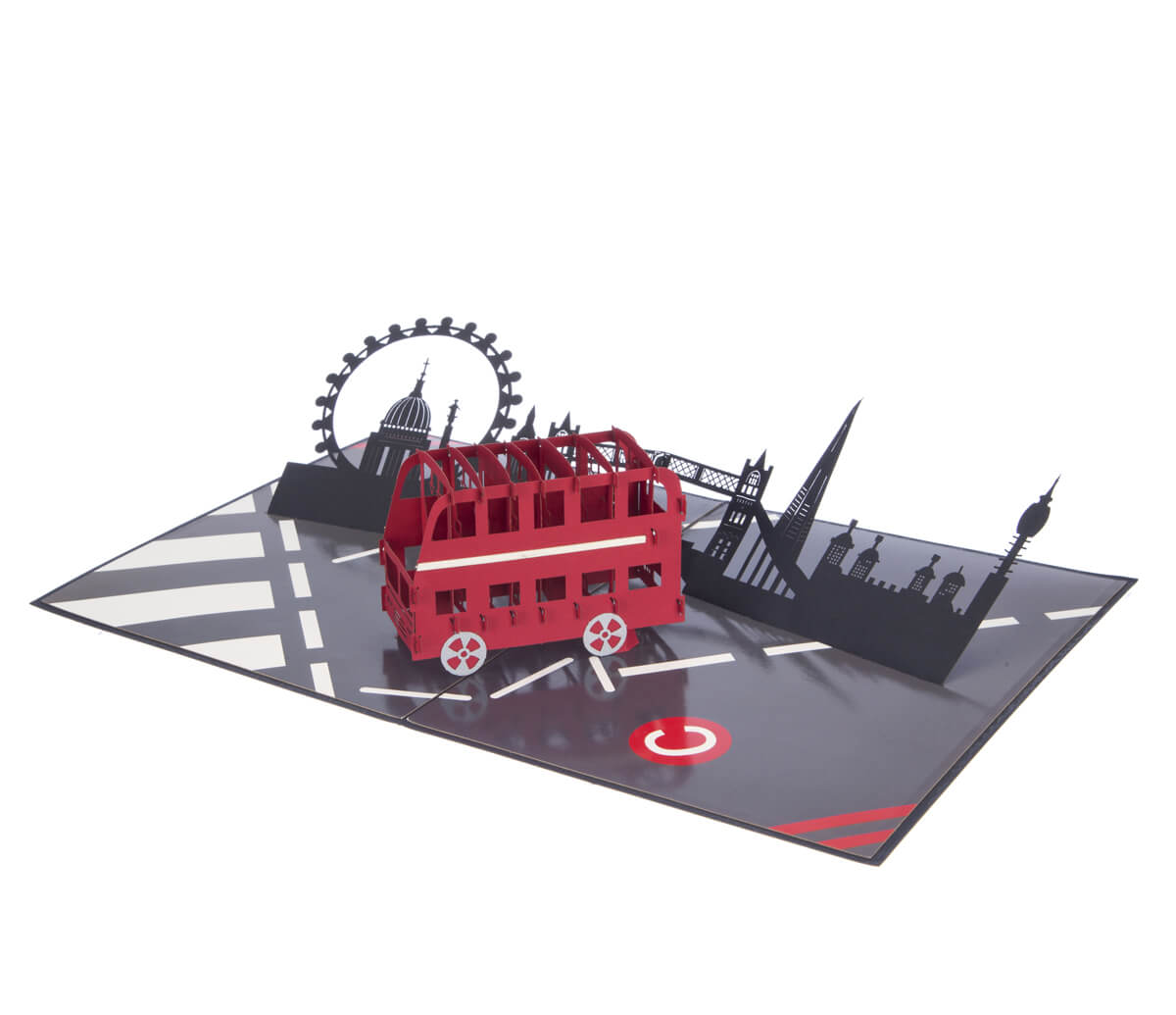 London Bus 3D Card fully open at 180 degrees