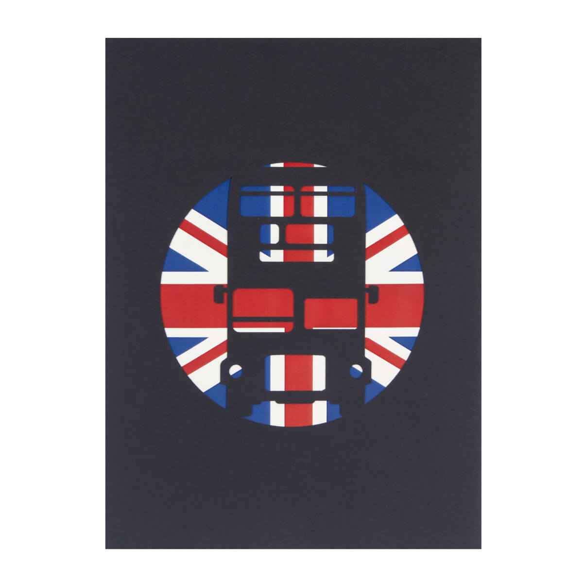 London Bus Pop Up Card Black Cover with union jack and bus silhouette