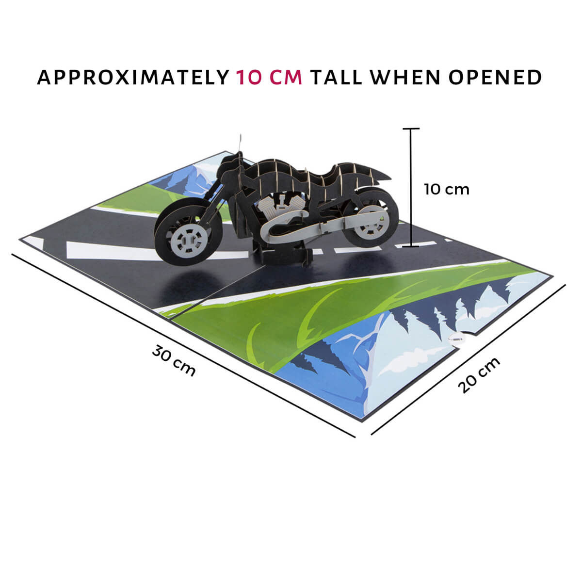 Harley Davidson Motorbike Pop Up Card - Dimensions Image - Pop Up Is Approximately 10cm high