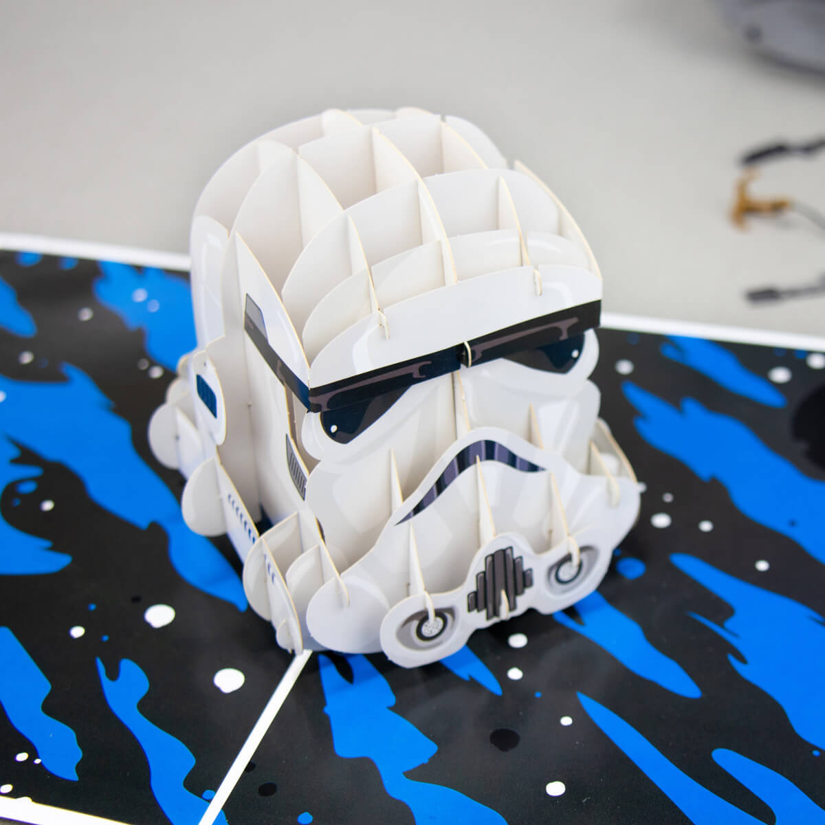 Original Stormtrooper Helmet 3D Birthday Card close up lifestyle image