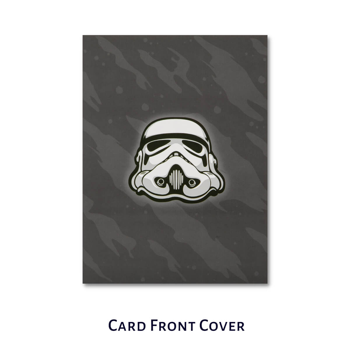 Original Stormtrooper Helmet Pop Up Card For Father's Day, close up image of card front cover - black with the stormtrooper helmet design in the middle