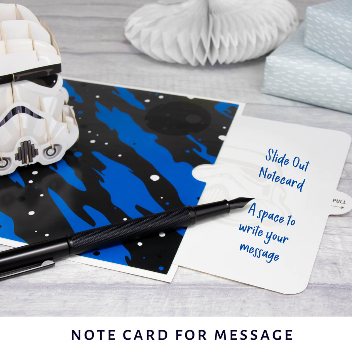 Stormtrooper Pop Up Birthday Card slide out notecard to write message on