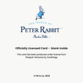 Load image into Gallery viewer, officially licensed disclaimer.  This Peter Rabbit Birthday Pop Up Card has been produced under official license from Penguin Ventures by Cardology
