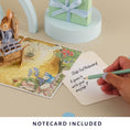 Load image into Gallery viewer, Peter Rabbit New Baby Boy Pop Up Card - Welcome Baby Boy Card - Image of slide out notecard where you can write your message without it being on show
