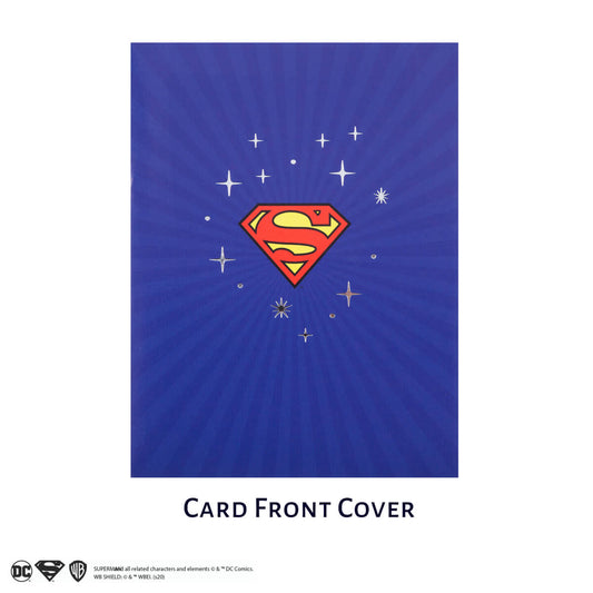 DC Comics Superman Birthday Pop Up Card - Card Cover Image - Blue With Superman Logo In Center