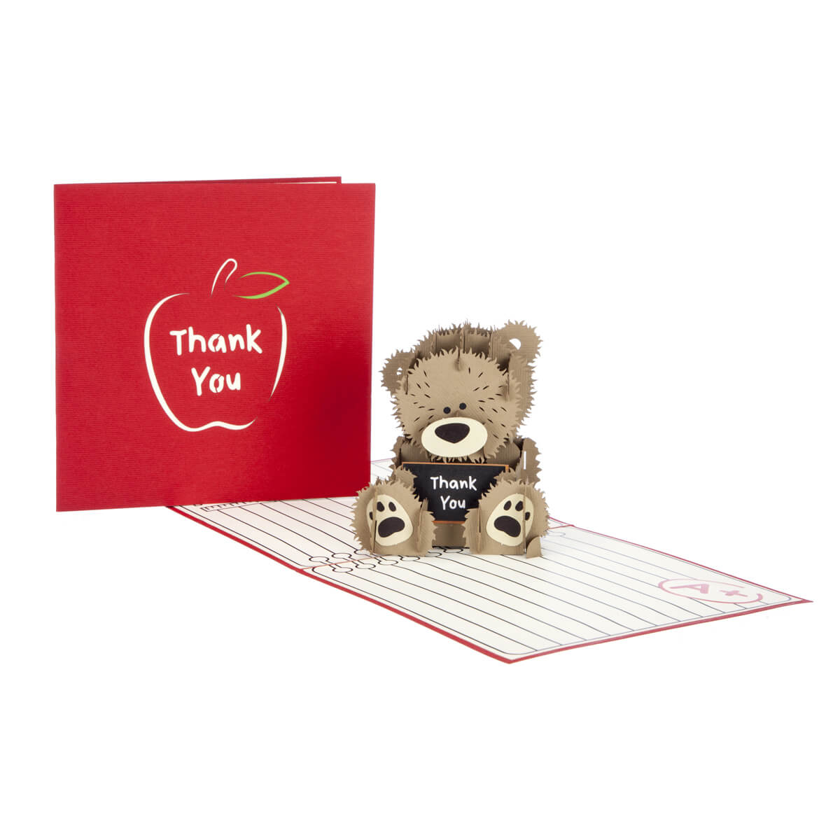 Image of Thank You Teacher Pop Up Card fully open with cover behind