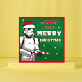 Load image into Gallery viewer, Original Stormtrooper Christmas Card Funny - Card reads'We MISS you a Merry Christmas' - lifestyle image
