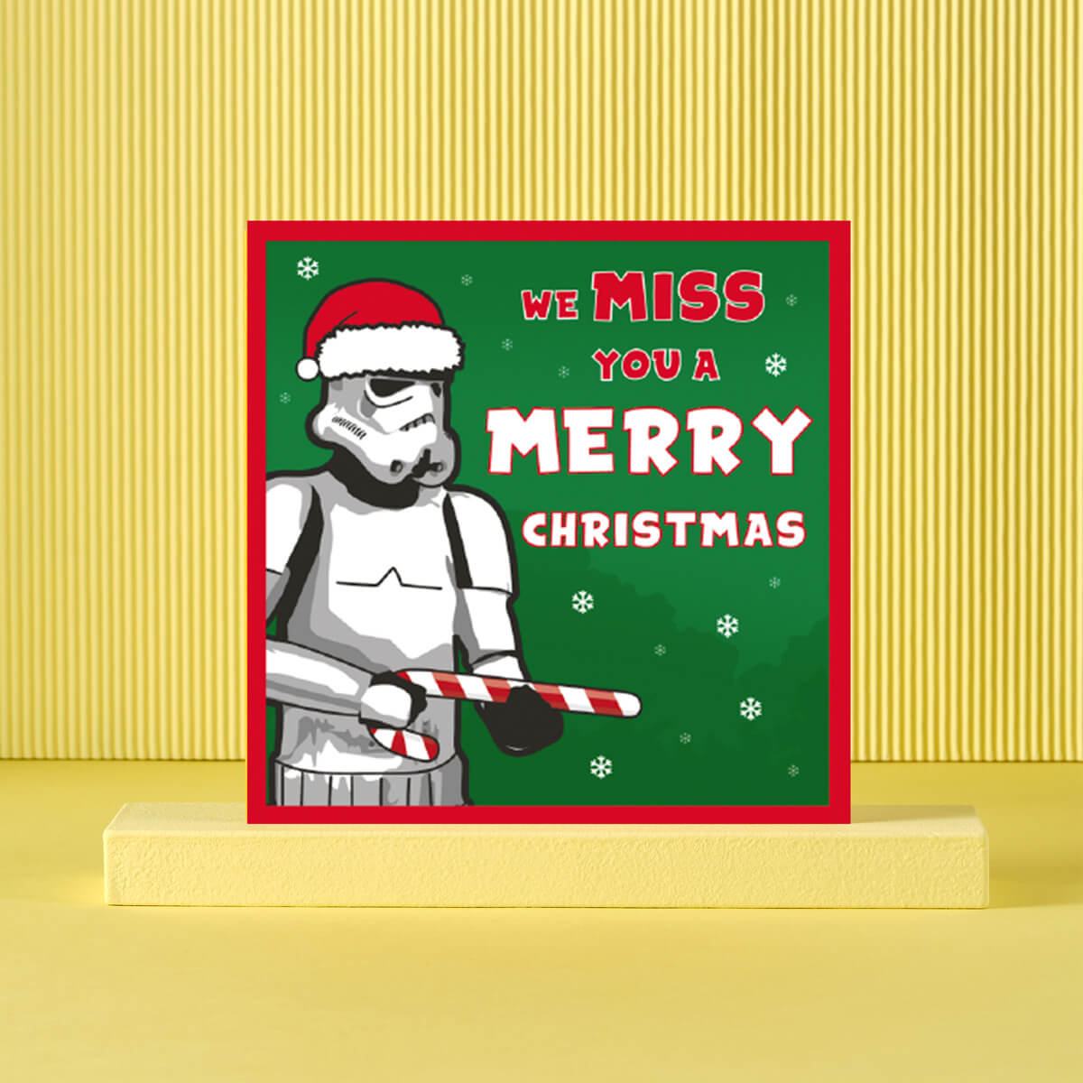 Original Stormtrooper Christmas Card Funny - Card reads'We MISS you a Merry Christmas' - lifestyle image