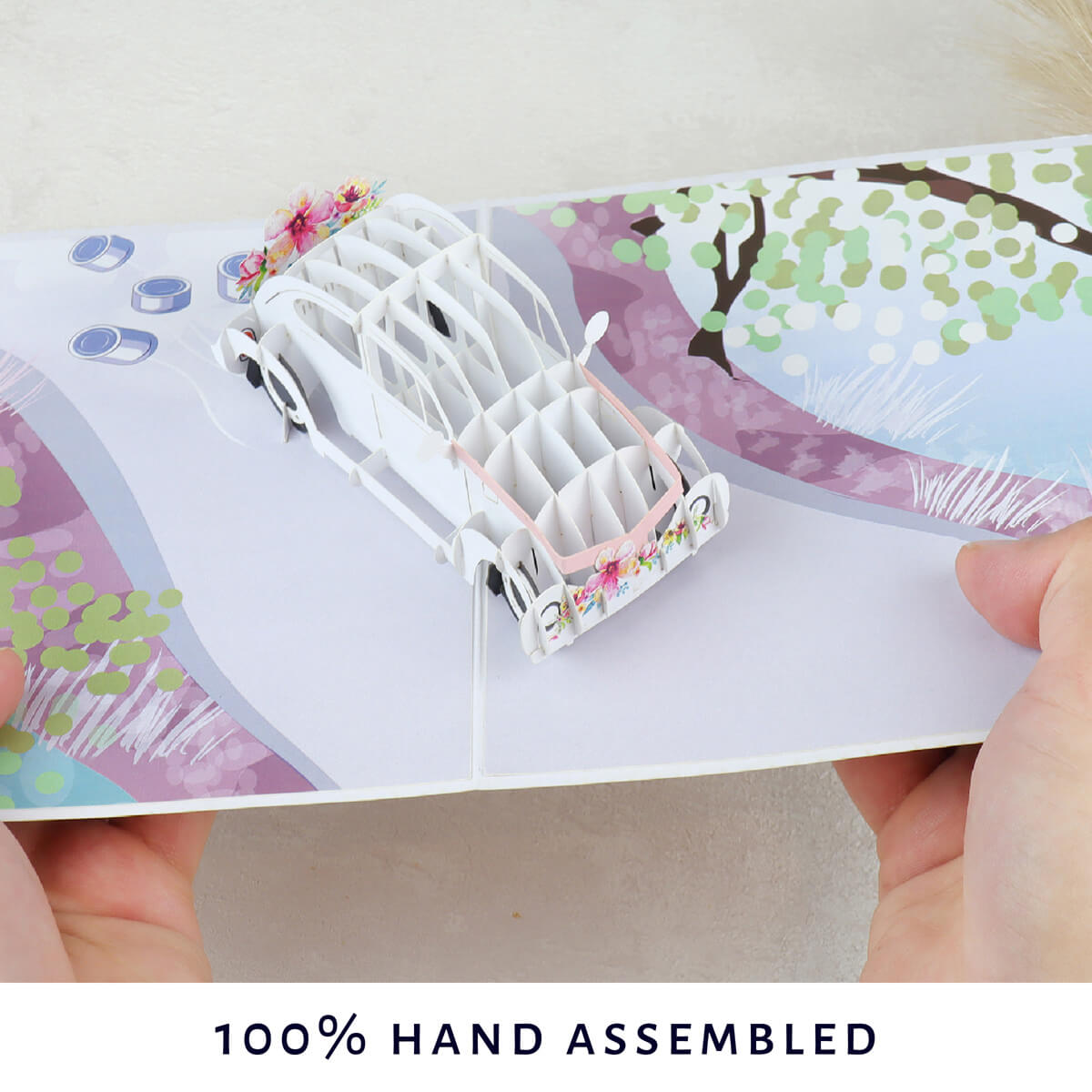 Wedding Car Pop Up Card - Hands Holding Card Open