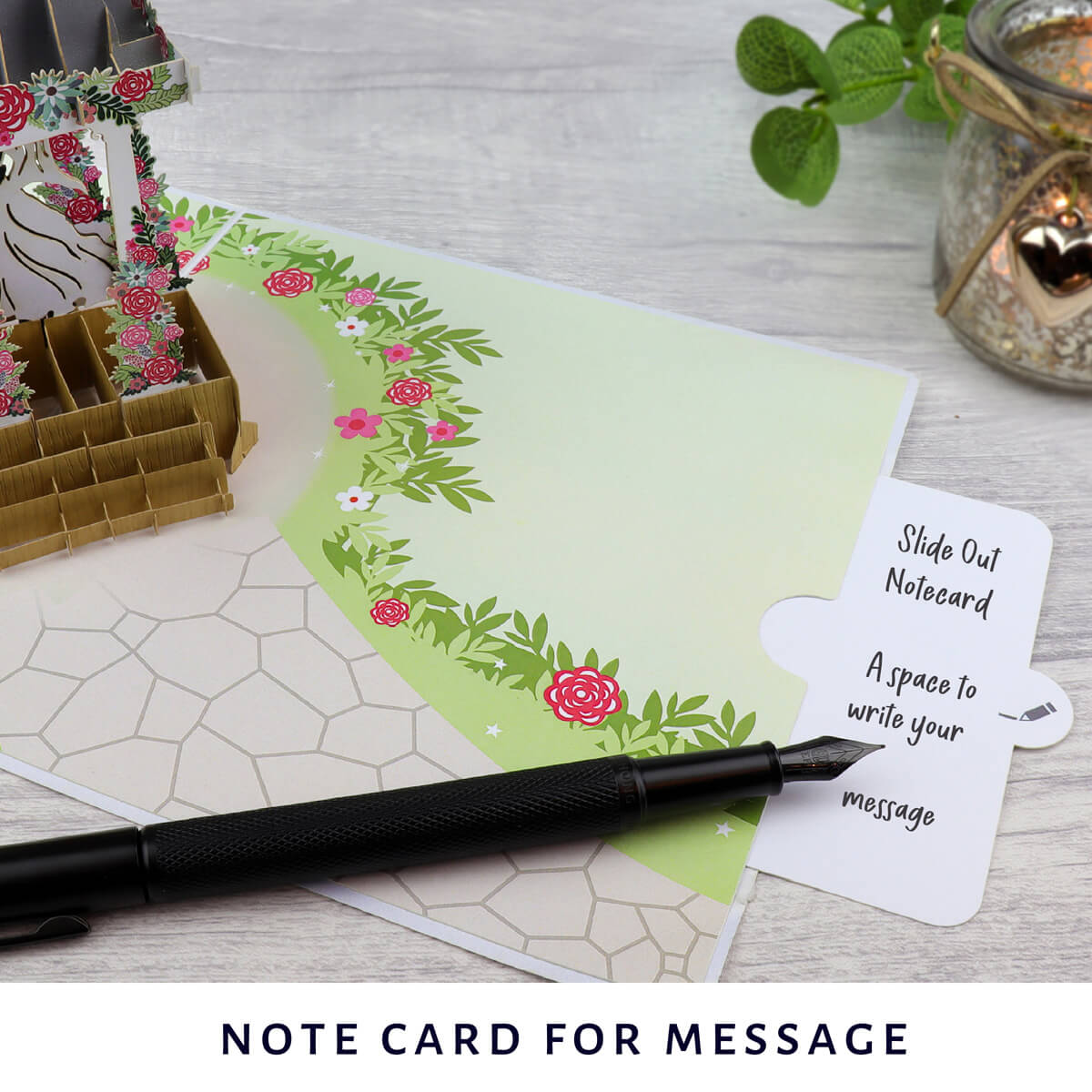 Wedding Pagoda Pop Up Card - image of slide out notecard which gives a space to write your message on