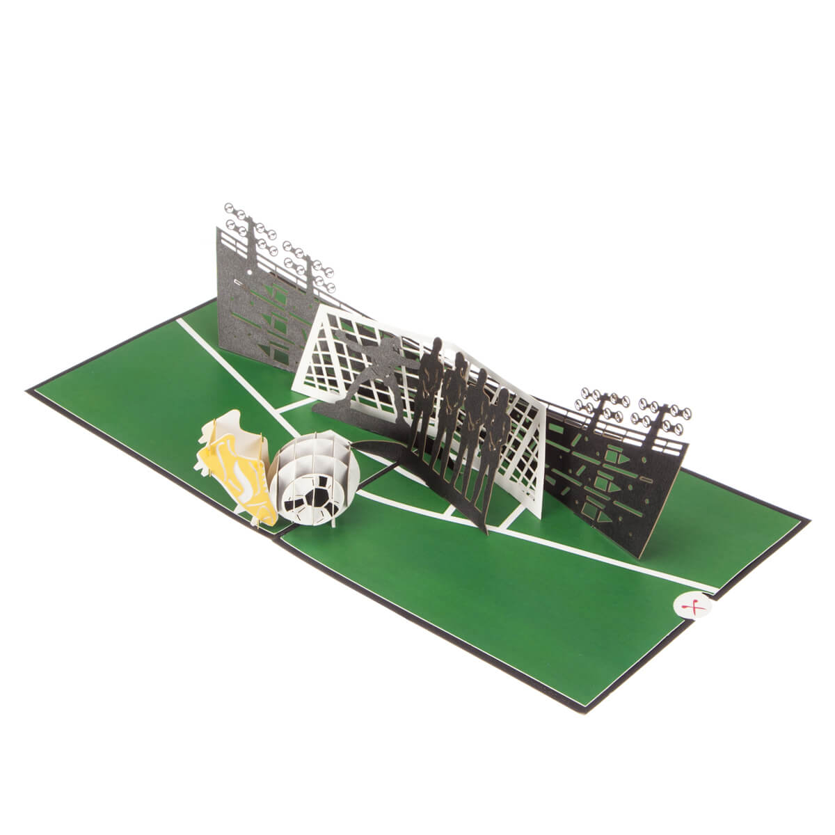 image of womens football pop up birthday card open fully at 180 degrees on a white background